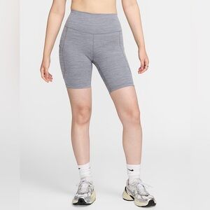 Nike One Women's High-Waisted 8" Biker Shorts with Pockets Grey Size L